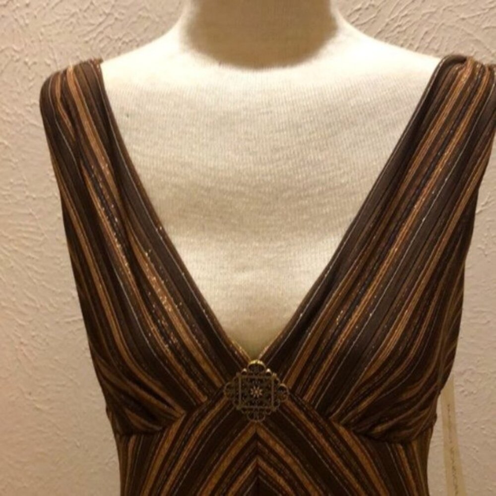 Maggy London Brown Striped Midi Dress
